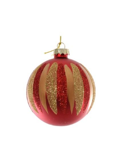 Pallina Albero Di Natale Rossa E Oro Strisce Glitter 8cm