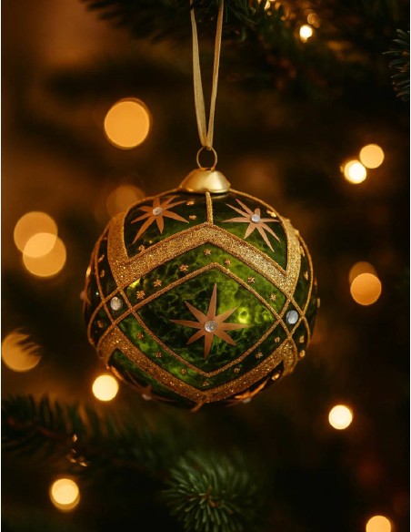 Green and Gold Stars Christmas Tree Ornament 10cm