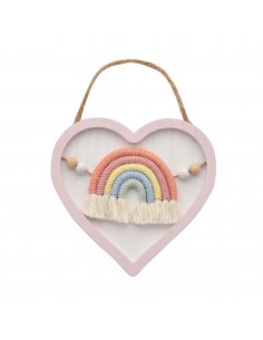 Petit Cheri Wooden Heart Macrame Rainbow Wall Plaque Pink