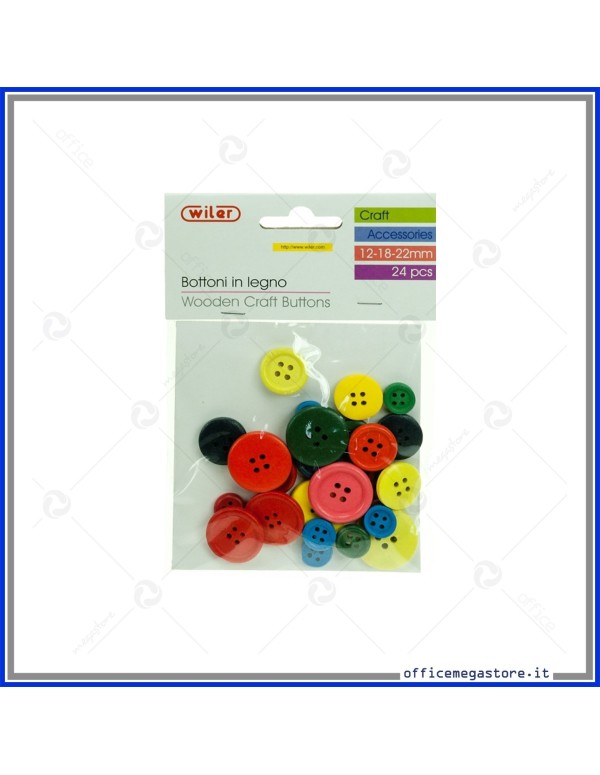 Wooden Colored Buttons 24pcs. 3 Measures 12-18-22mm