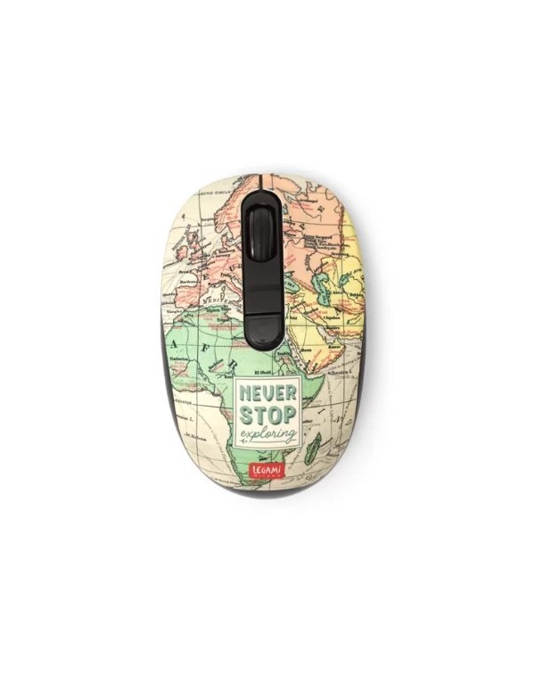 Wirless Mouse With Geographic Map And Phrase "Never Stop Exploring" Legami