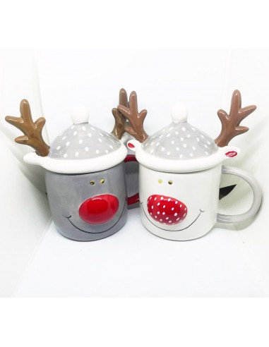 Ceramic Christmas Mug White And Grey Reindeer