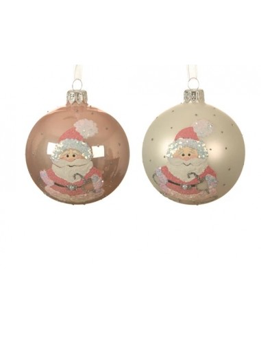 Christmas Tree Pink Glass Bauble Santa Claus  diam 8cm