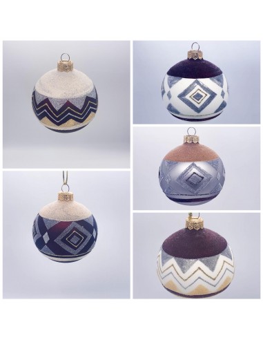 Christmas Tree Glass Bauble With Assorted Pattern diam 8cm