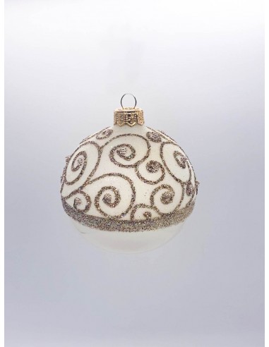 Christmas Tree White Wool Decorated Glass Bauble With Glitter diam 8cm
