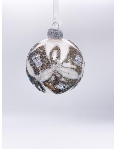 Christmas Tree Silver Glass Bauble With Glitter Decorations diam 8cm