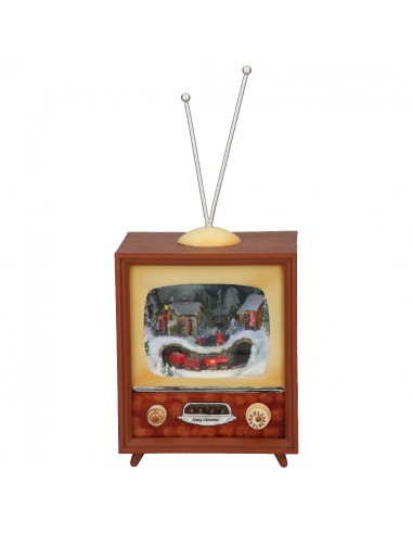 Christmas Village Music Box On Vintage TV With LED Lights And Christmas Landscape 11x9x25,5cm
