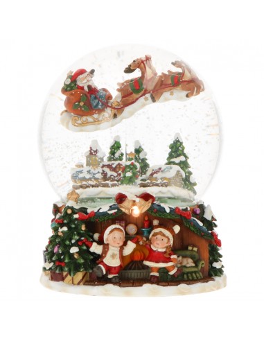 Glass Sphere Music Box With LED Lights With Santa Claus On Sleigh 16x16x21cm