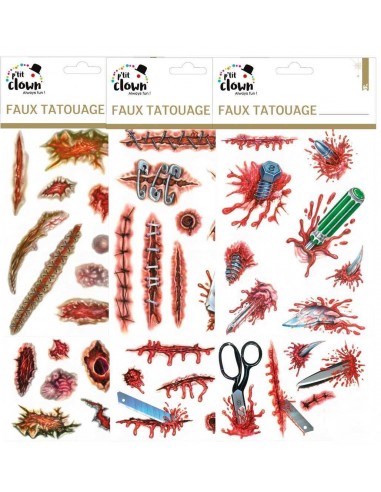 Assorted Fake Wound Temporary Tattoos Halloween Accessories