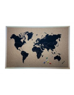 Cork Board With Drawing Of Nations With 5 Pins 60x40x1cm