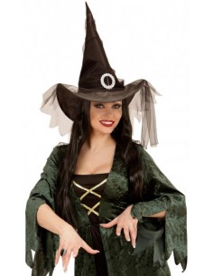 Cappello Da Strega Con Diadema E Velo Costume Halloween 40cm
