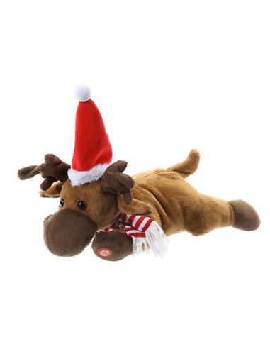 Plush Christmas Reindeer Lying With Scarf And Hat