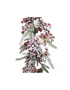Christmas Decoration Green Garland With Berries And Pinecones Snowy Branch 180cm