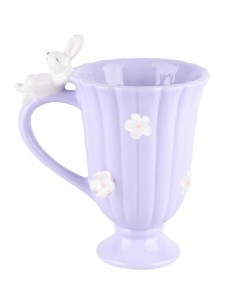 Lilac Ceramic Mug With Flowers And Rabbi