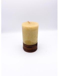 Christmas Candle Beige Pillar Decorated With Wicker 12.5cm
