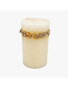 Christmas Candle White Pillar Decorated  With Seashells 12cm