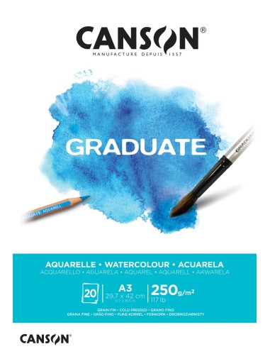 Canson A3 250g / mq Graduate Watercolor Album 20 Sheets Cold Pressed