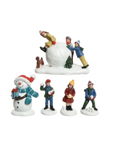 Christmas Characters With Snowman And Polyresin Snowballs 5pcs. 6.5cm