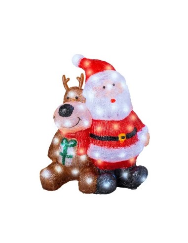 Christmas Decoration Santa Claus And Reindeer Figurine 80 Cold White Micro LED 34x18x40cm