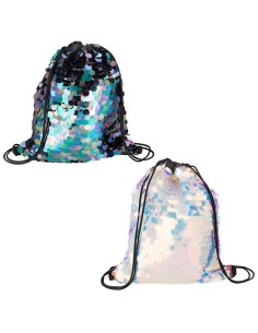 Backpack Sack With Laces and Large Iredescent Sequins