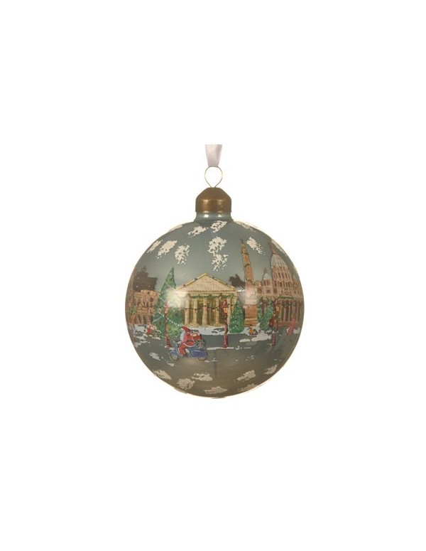 Glass Christmas ball with Rome design diam 8cm