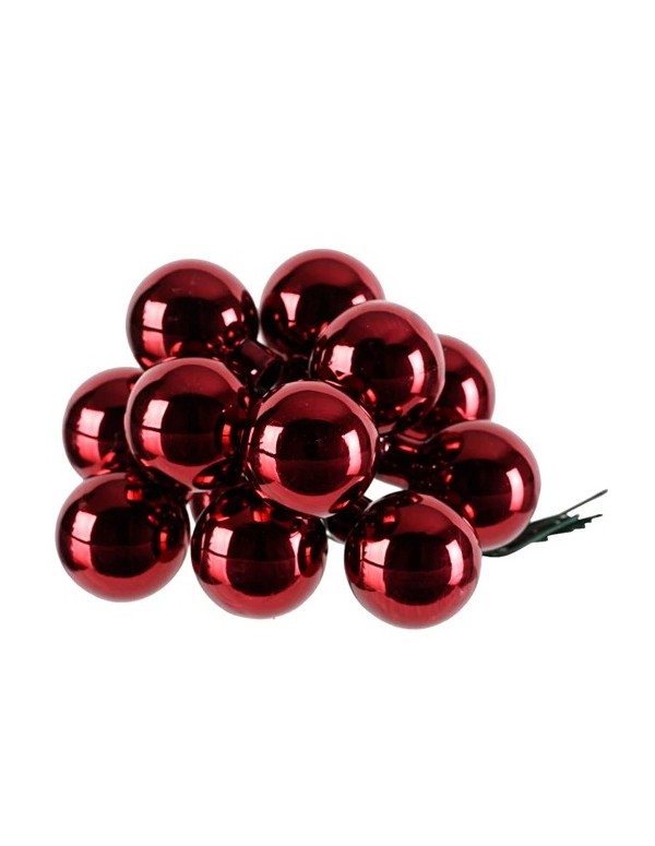 Christmas Tree Bauble In Polished Shiny Bordeaux Glass diam 2.5cm Cluster Of 12pcs