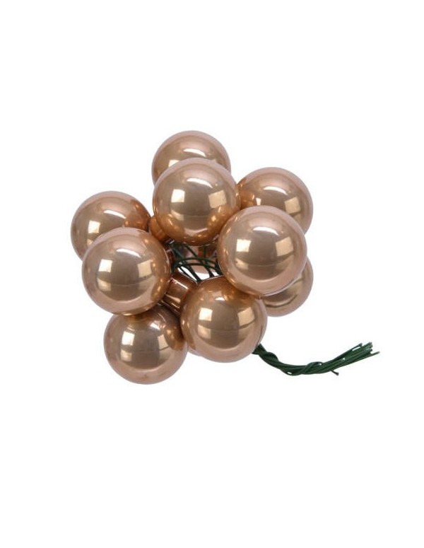 Christmas Tree Bauble In Polished Camel Brown Glass diam 2.5cm Cluster Of 12pcs