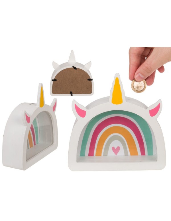 Rainbow Unicorn Wooden Money Box