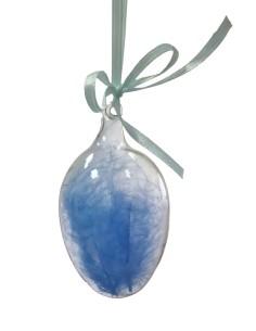 Glass Egg With Blue Feathers Easter Deco