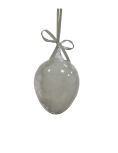 Glass Egg With White Feathers Easter Dec