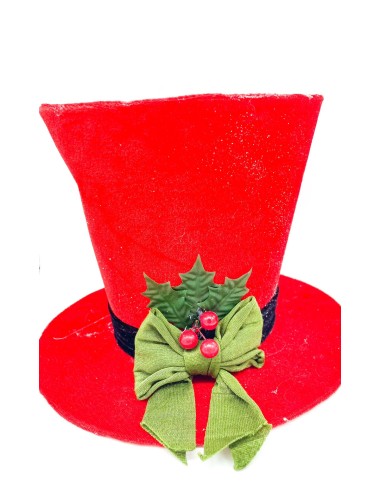 Christmas Decoration Red Hat With Holly 25cm