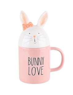 Pink Ceramic Mug With Shaped Rabbit Lid