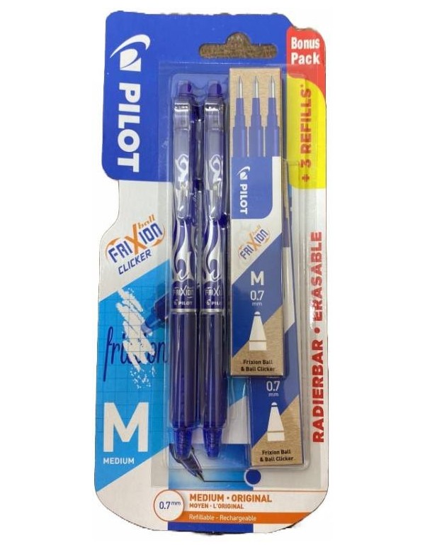 Set Snap Erasable Pen And Refill Pilot FriXion Ball Clicker Blue 0,7mm