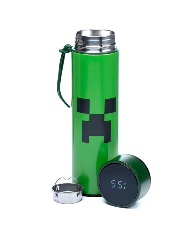 Stainless Steel Bottle Minecraft Green With Integrated Thermometer