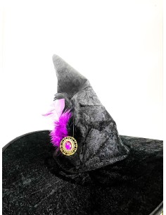 Cappello Da Strega Effetto Velluto Con Diadema Viola Costume Halloween 40cm