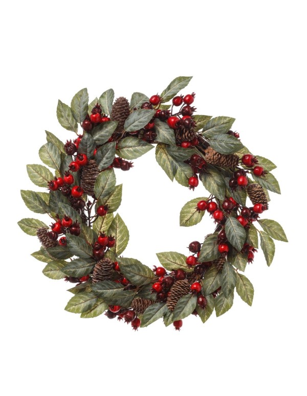 Wreath Garland Green With Red Berries 40cm