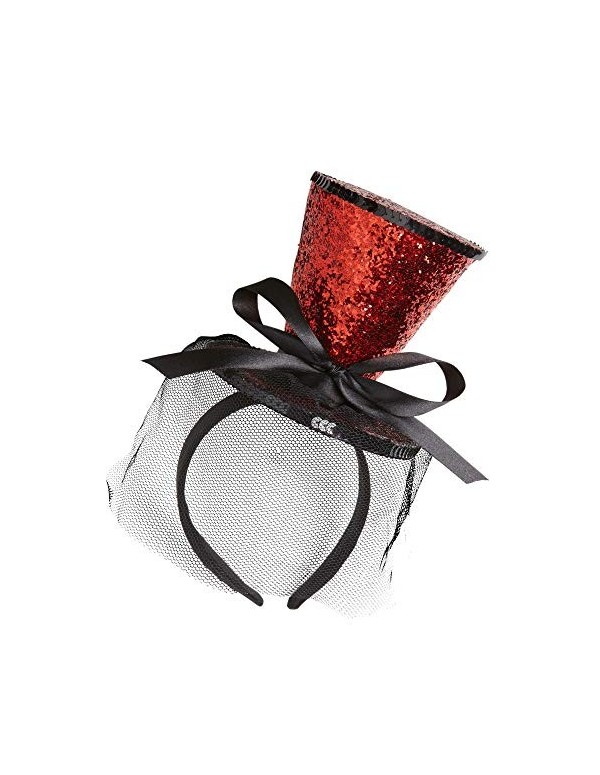 Glitter Red Mini Top Hat On Headband With Bow And Veil