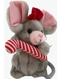 Plush Christmas Mouse With Red Bow And Candy Stick 16cm