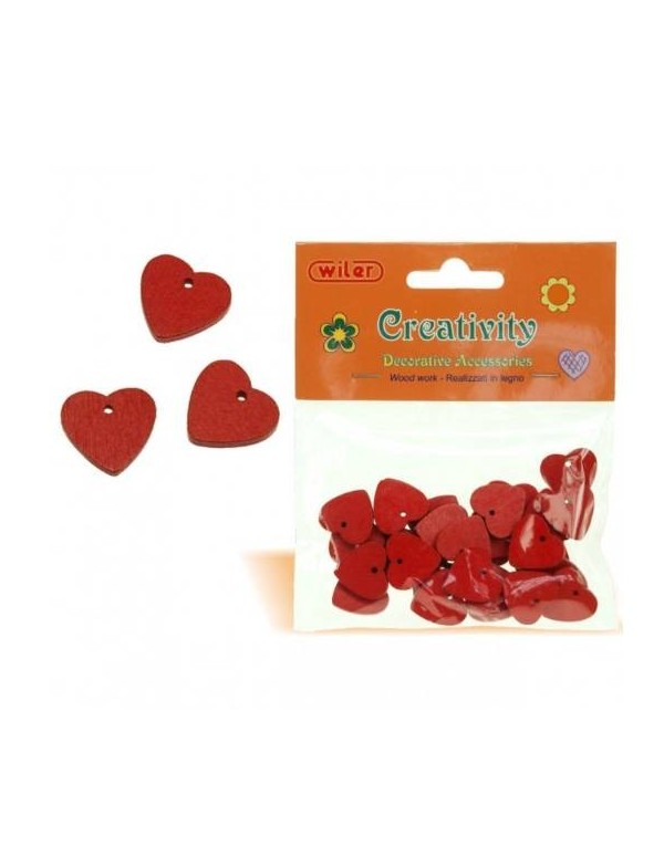 Wooden Red Hearts - 30pcs. Dim.18x17mm