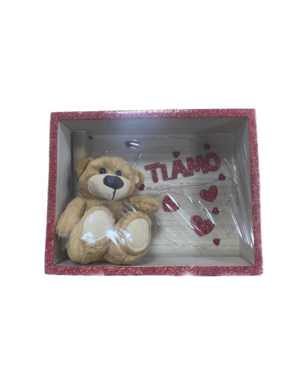 Valentine Wooden Frame With Teddy Bear And LED Lights